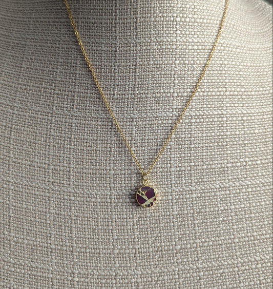 Fuchsia Round Mosaic Gold Necklace