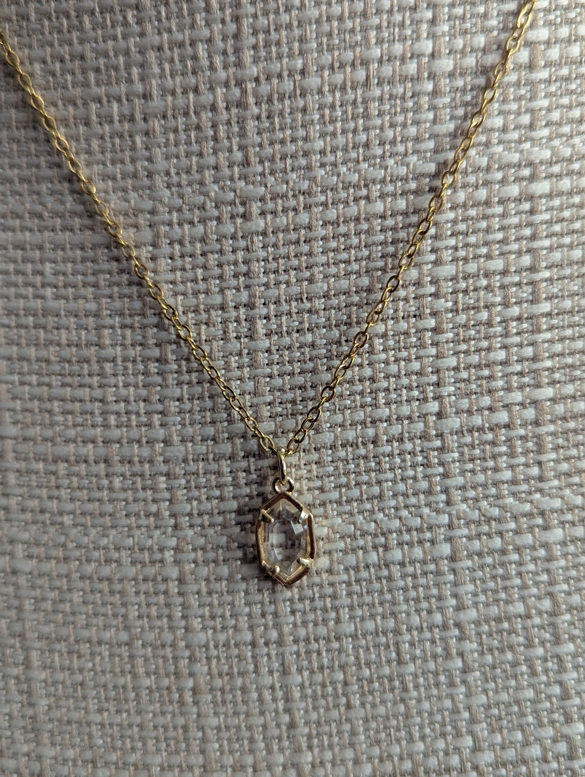 Faceted Geometric Clear Crystal Gold Necklace