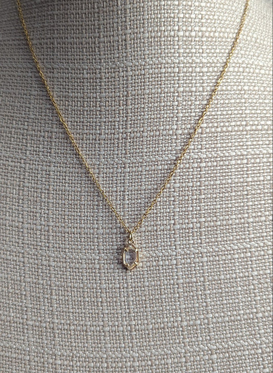 Faceted Geometric Clear Crystal Gold Necklace