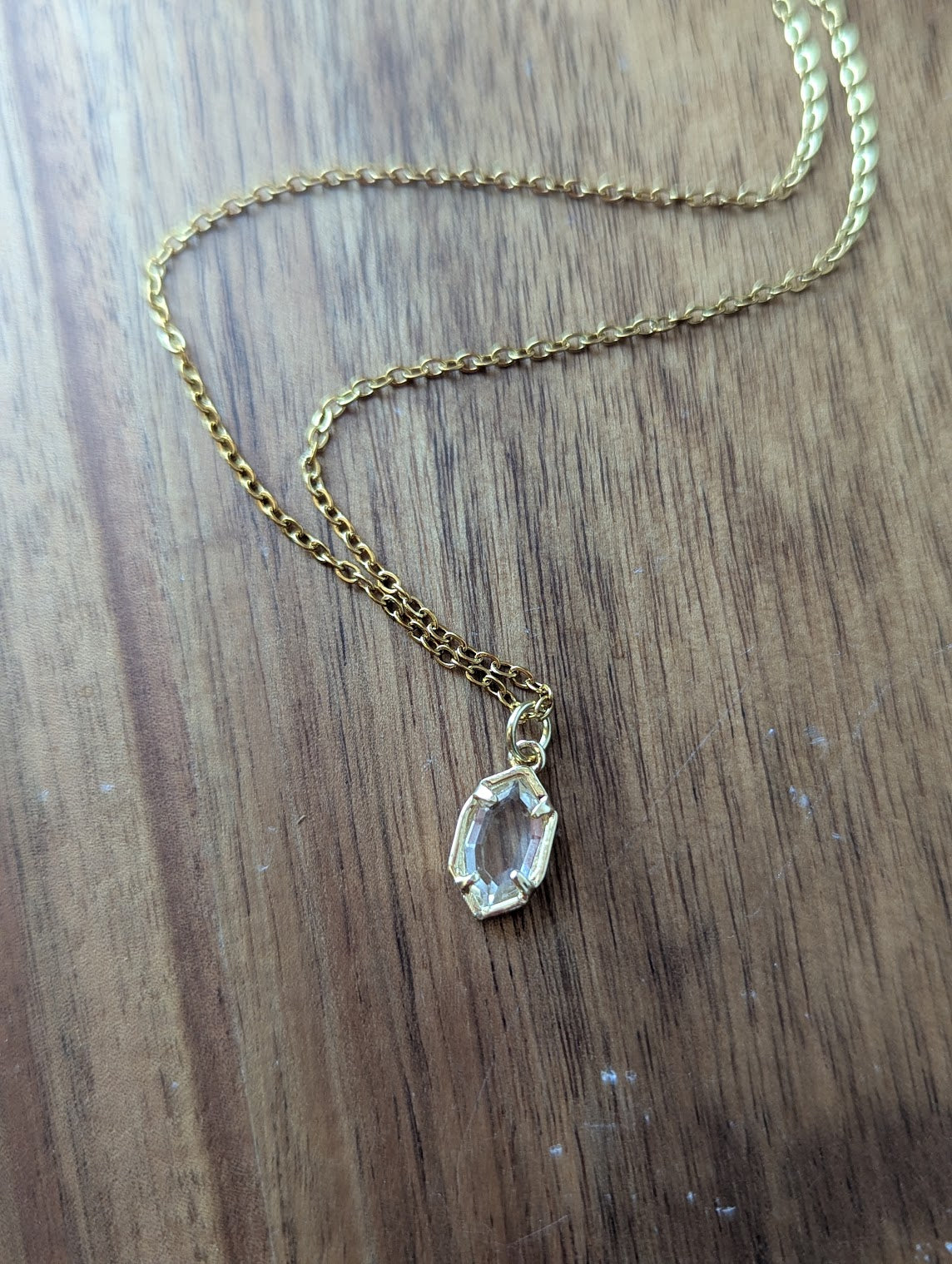 Faceted Geometric Clear Crystal Gold Necklace