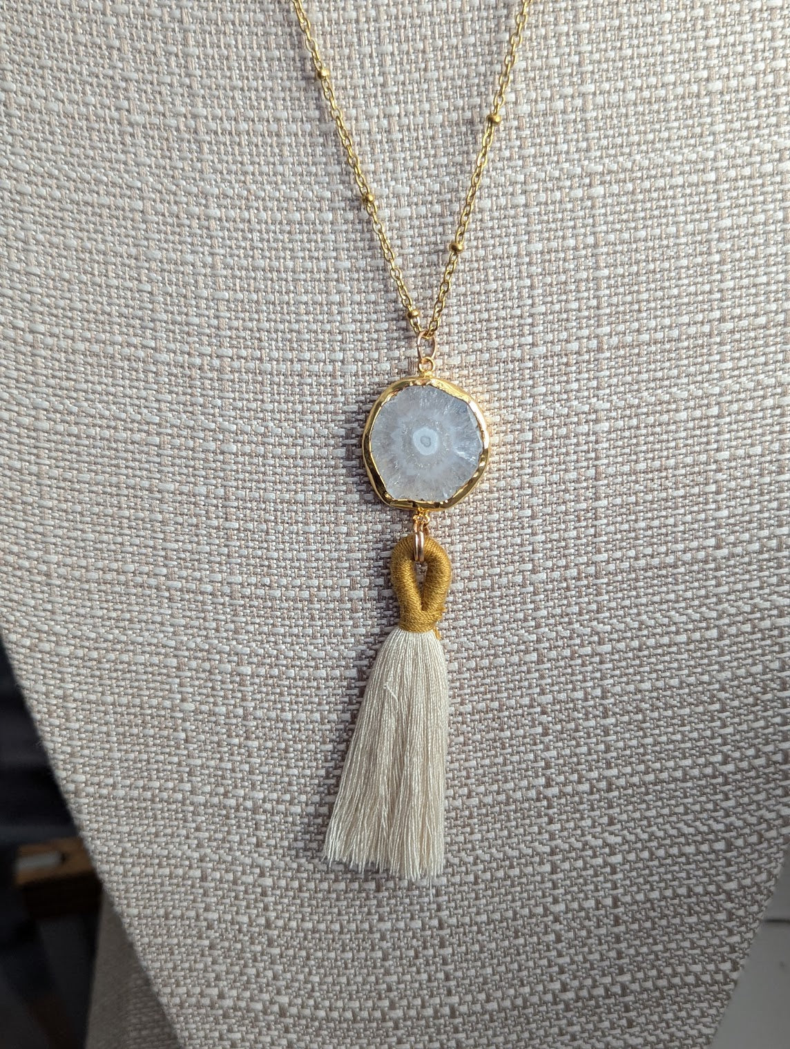 Agate Slice with Tassel Gold Necklace (Various Colors Available)