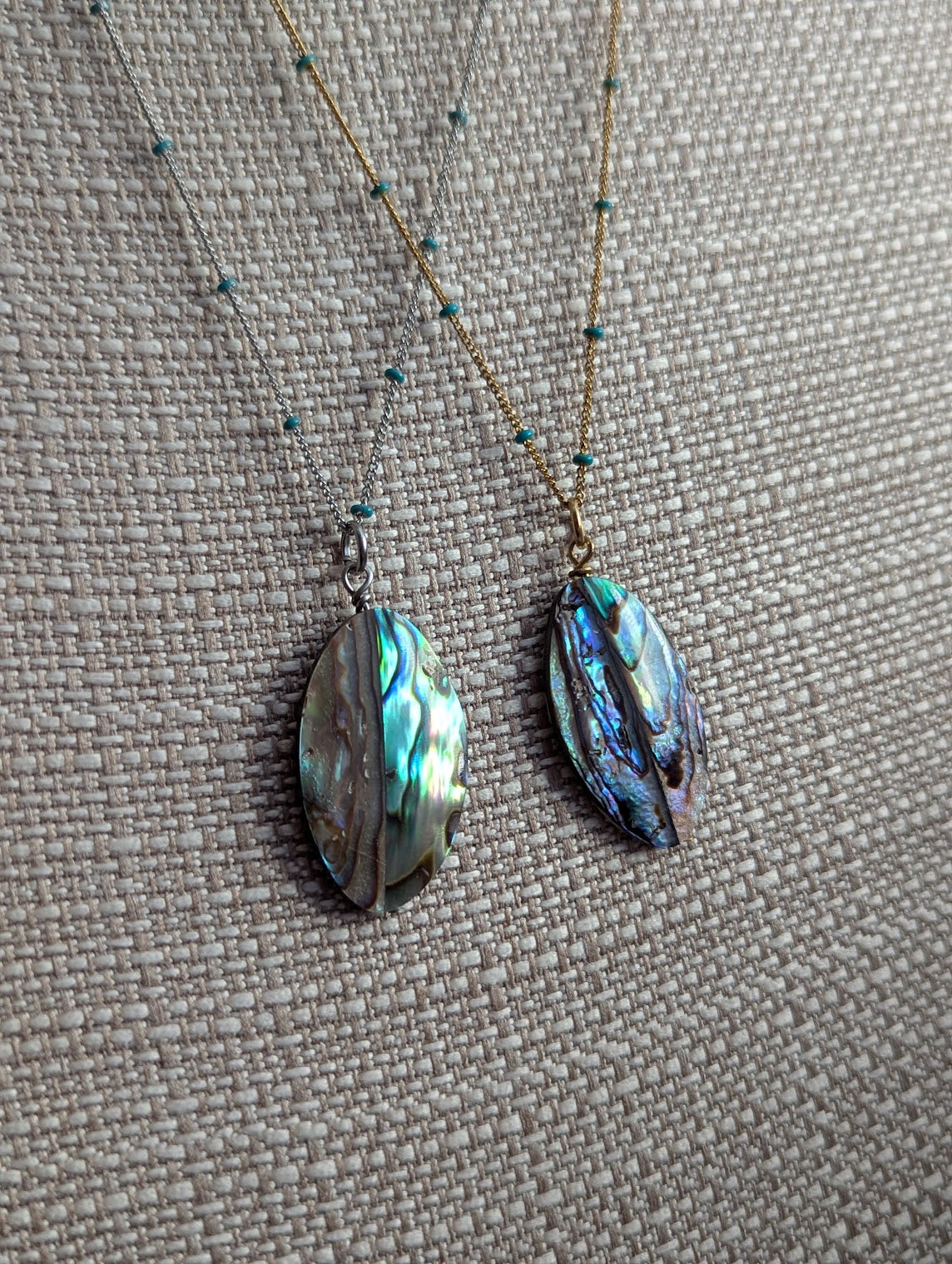 Abalone Shell Long Chain with Turquoise Accent Necklace (Silver or Gold)
