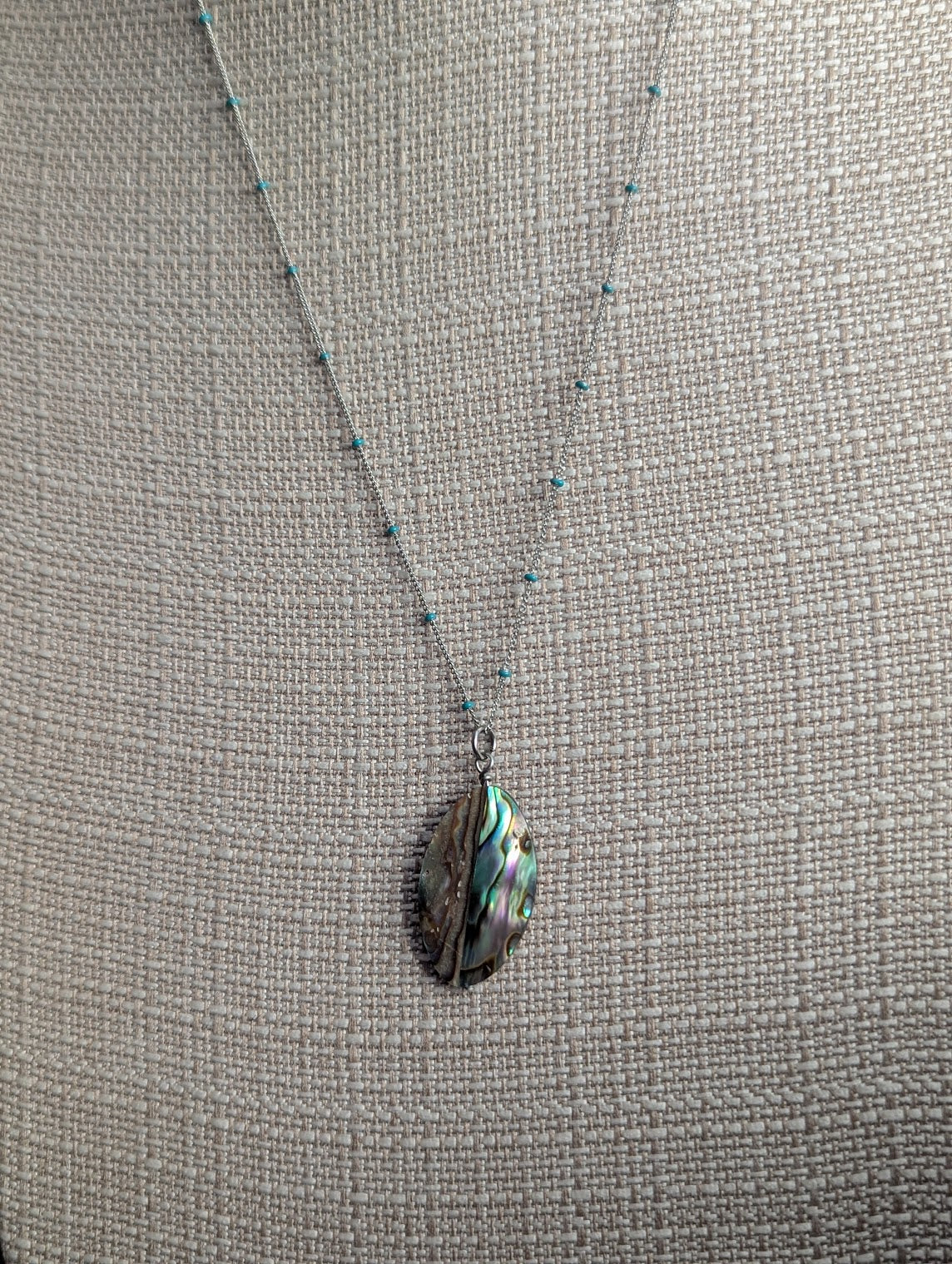 Abalone Shell Long Chain with Turquoise Accent Necklace (Silver or Gold)