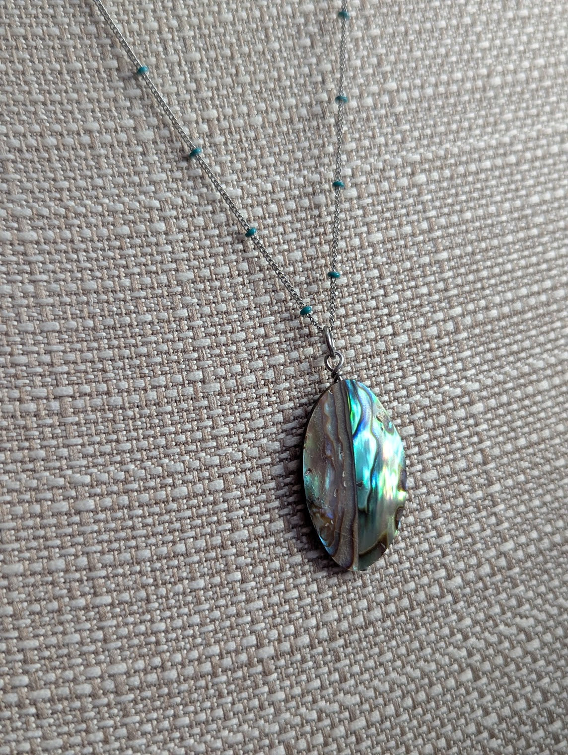 Abalone Shell Long Chain with Turquoise Accent Necklace (Silver or Gold)