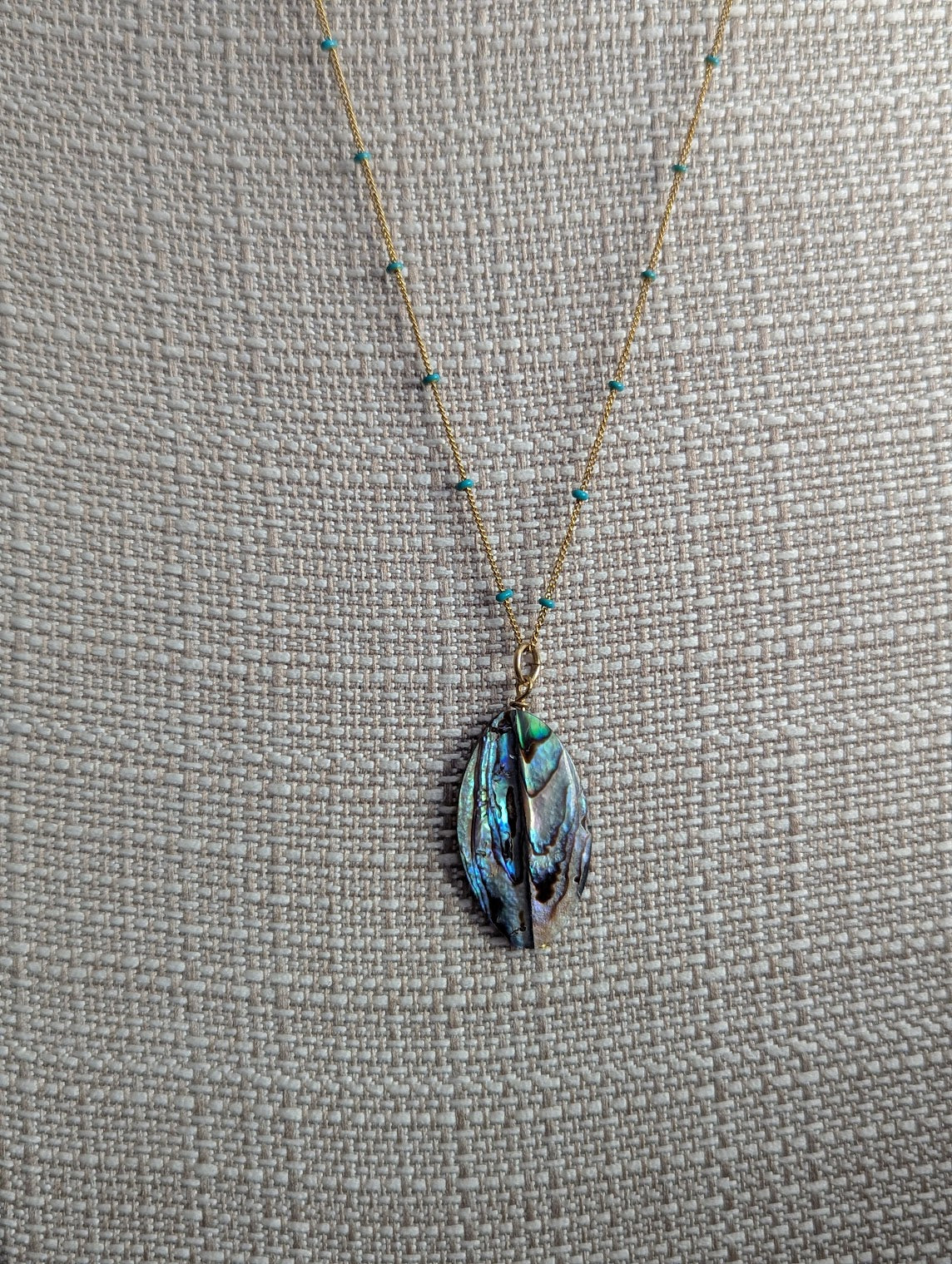 Abalone Shell Long Chain with Turquoise Accent Necklace (Silver or Gold)