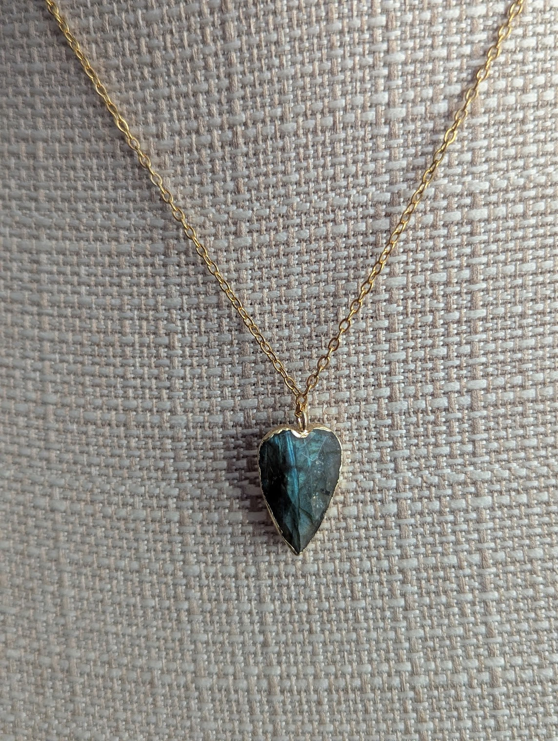 Faceted Labradorite Heart Gold Necklace