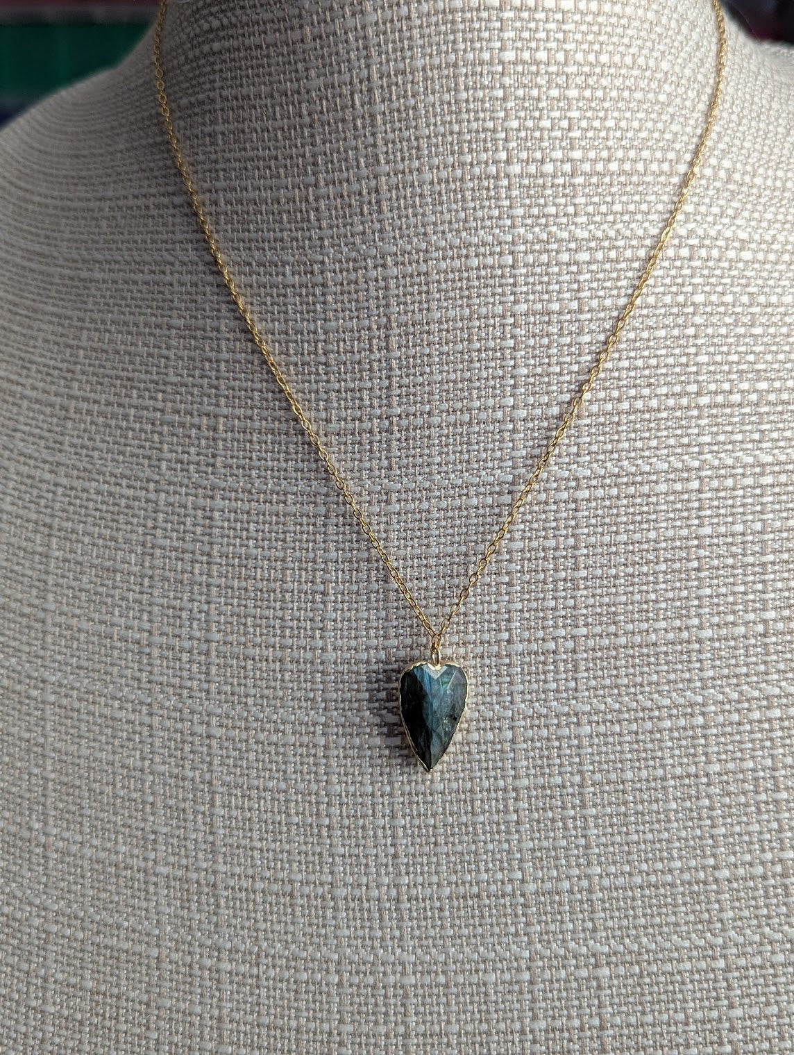 Faceted Labradorite Heart Gold Necklace