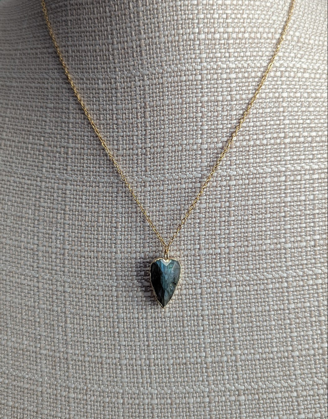 Faceted Labradorite Heart Gold Necklace