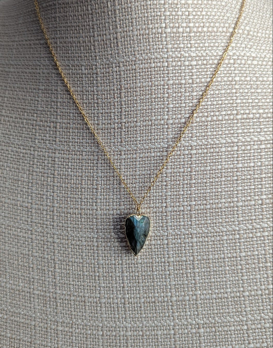 Faceted Labradorite Heart Gold Necklace