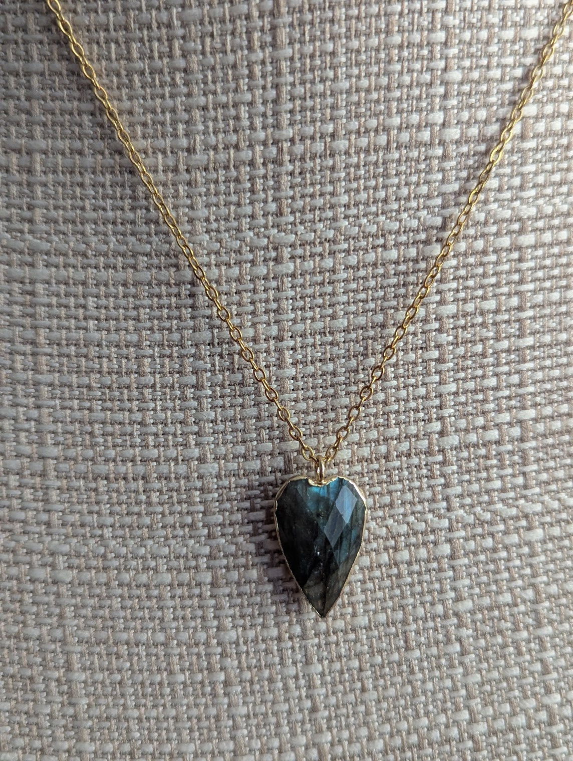 Faceted Labradorite Heart Gold Necklace