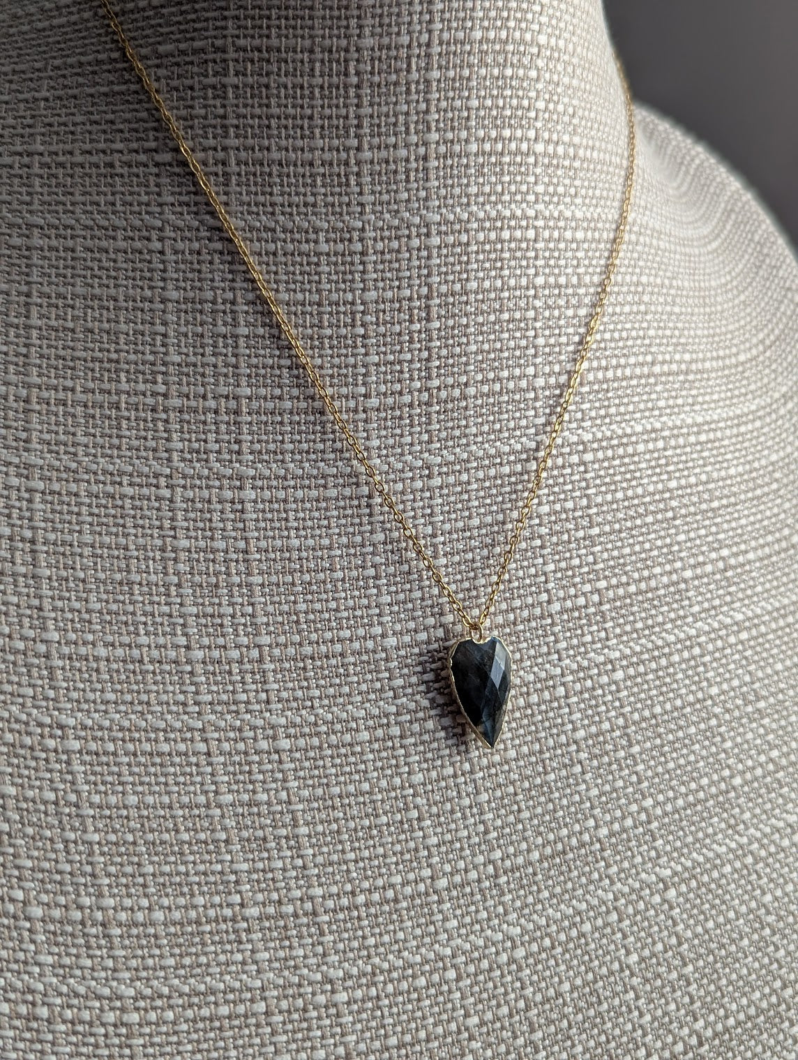 Faceted Labradorite Heart Gold Necklace