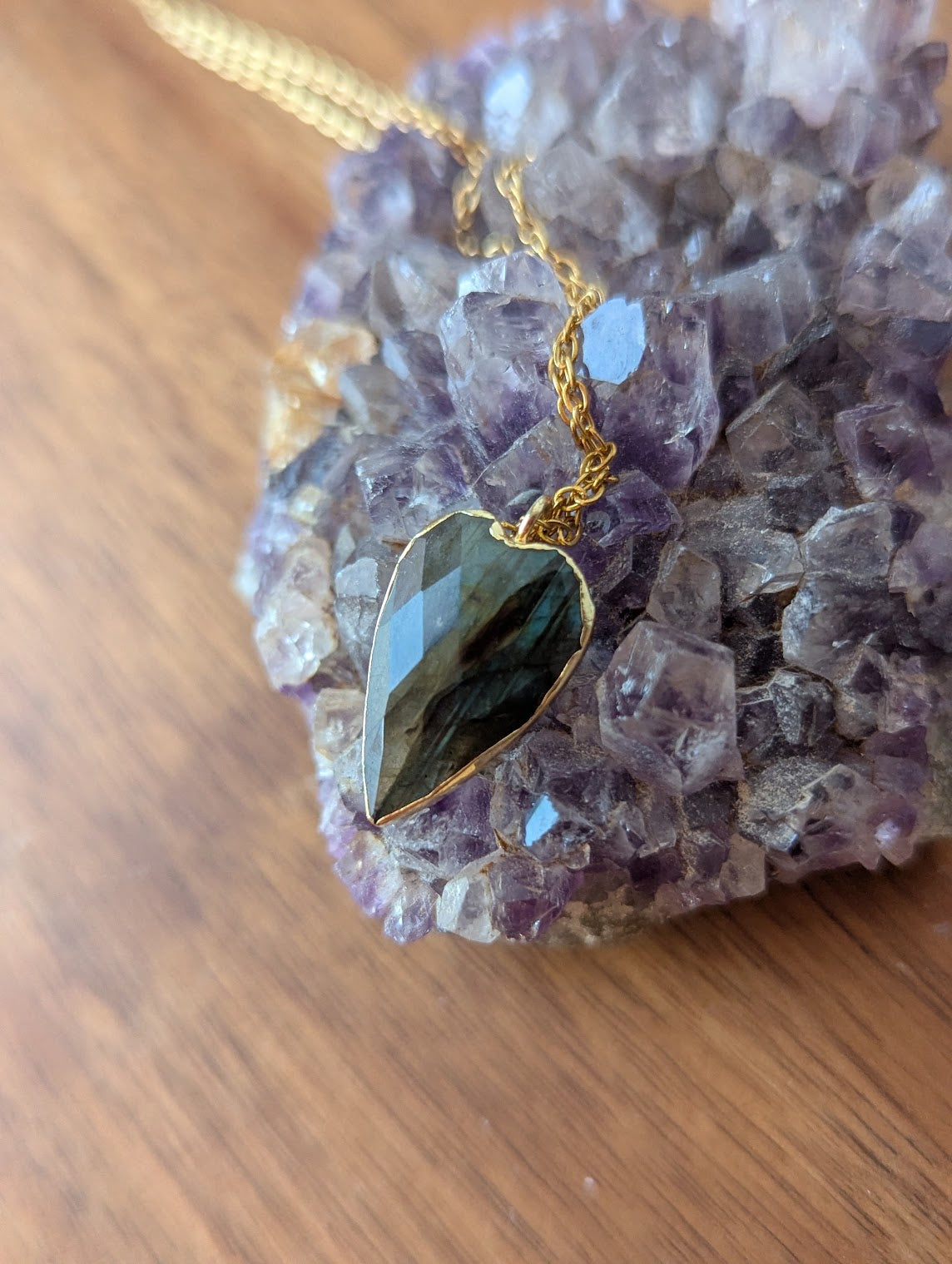 Faceted Labradorite Heart Gold Necklace