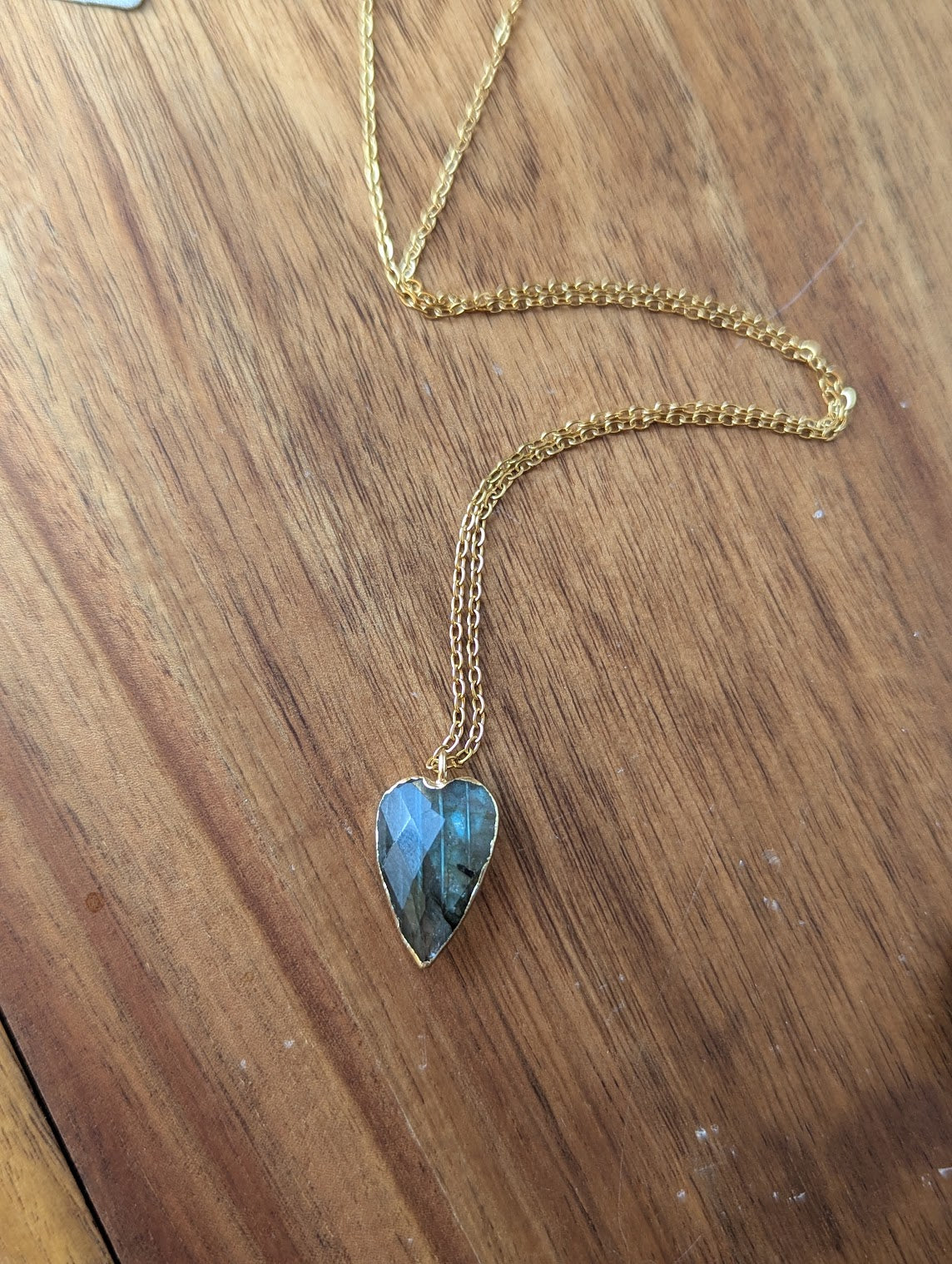 Faceted Labradorite Heart Gold Necklace