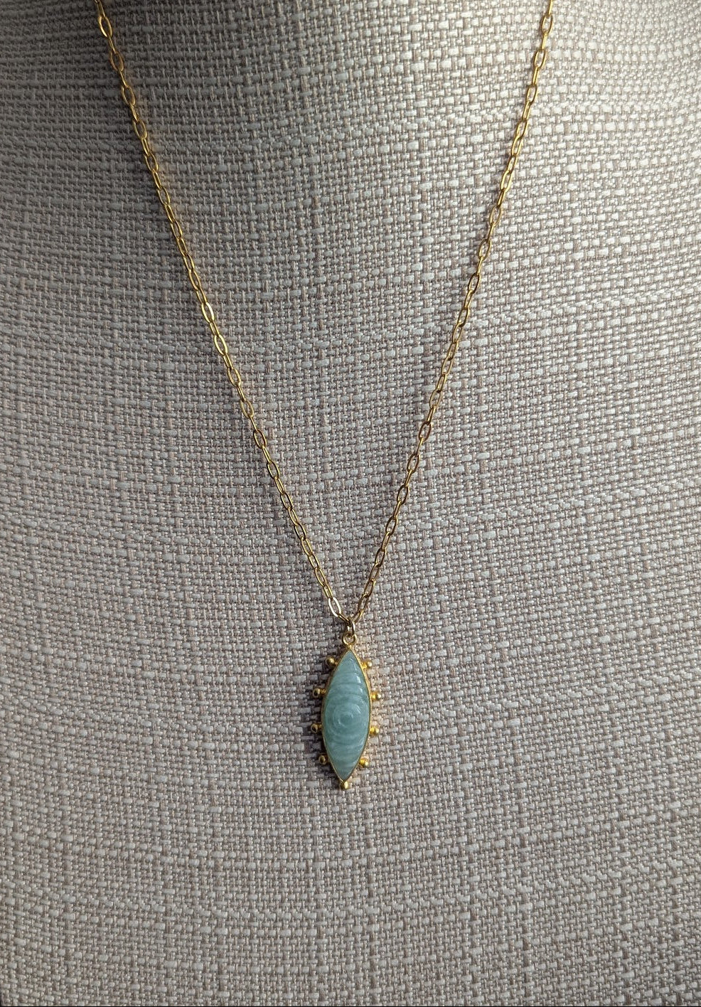 Amazonite Carved Evil Eye Gold Necklace