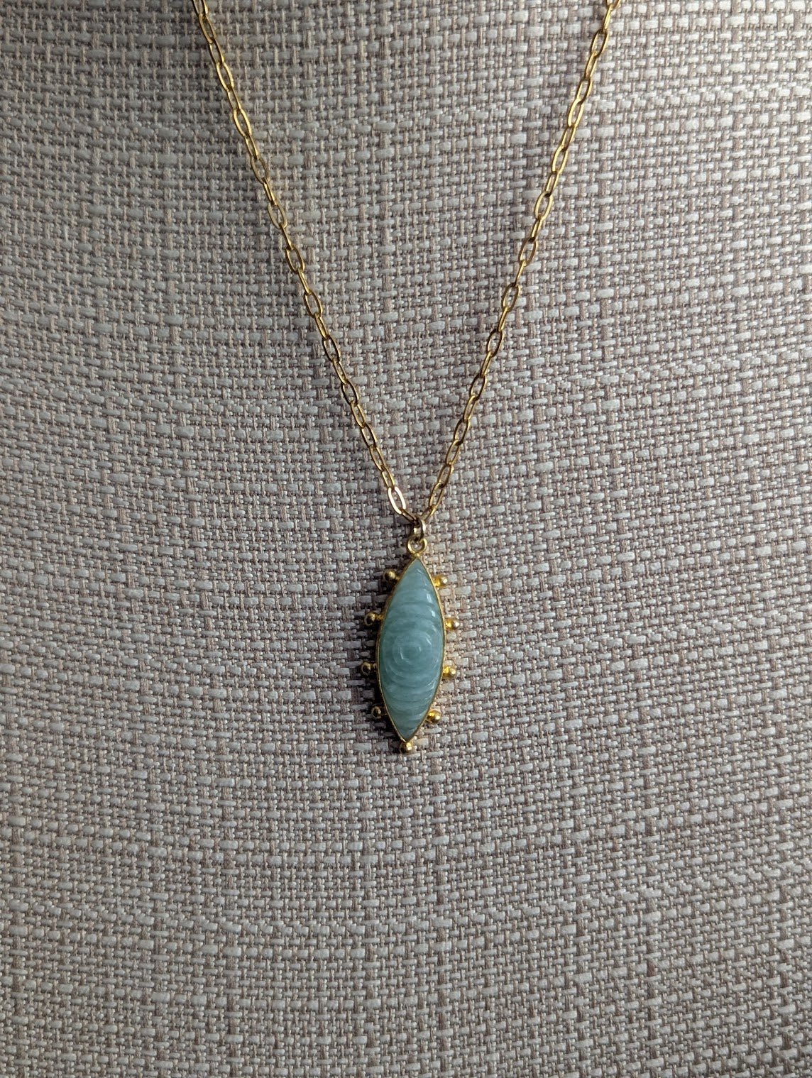 Amazonite Carved Evil Eye Gold Necklace