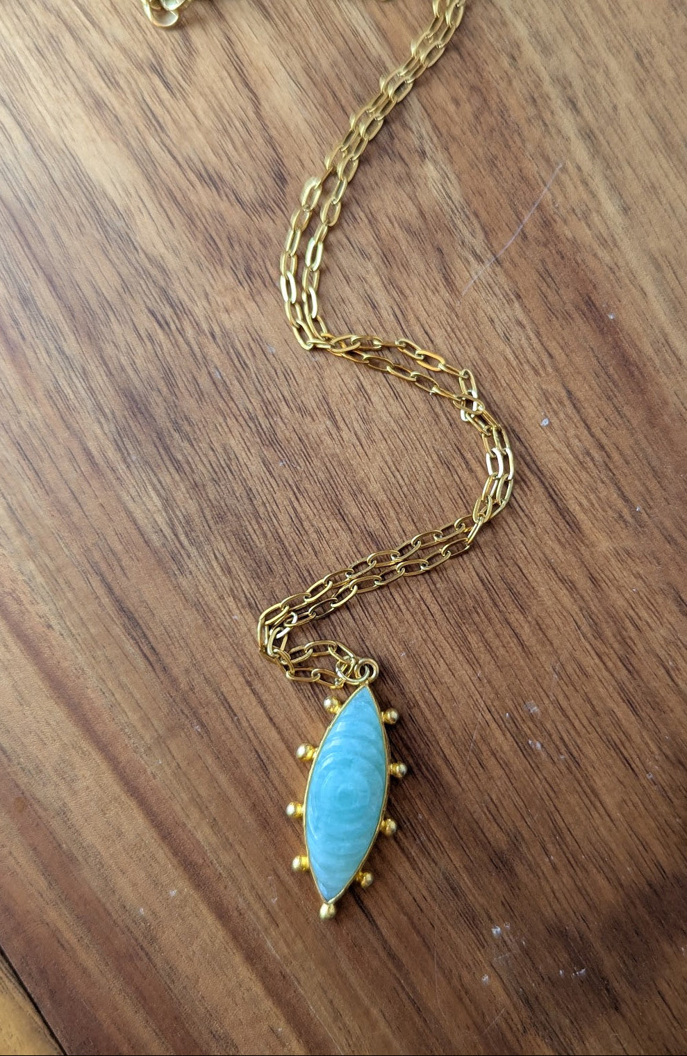 Amazonite Carved Evil Eye Gold Necklace