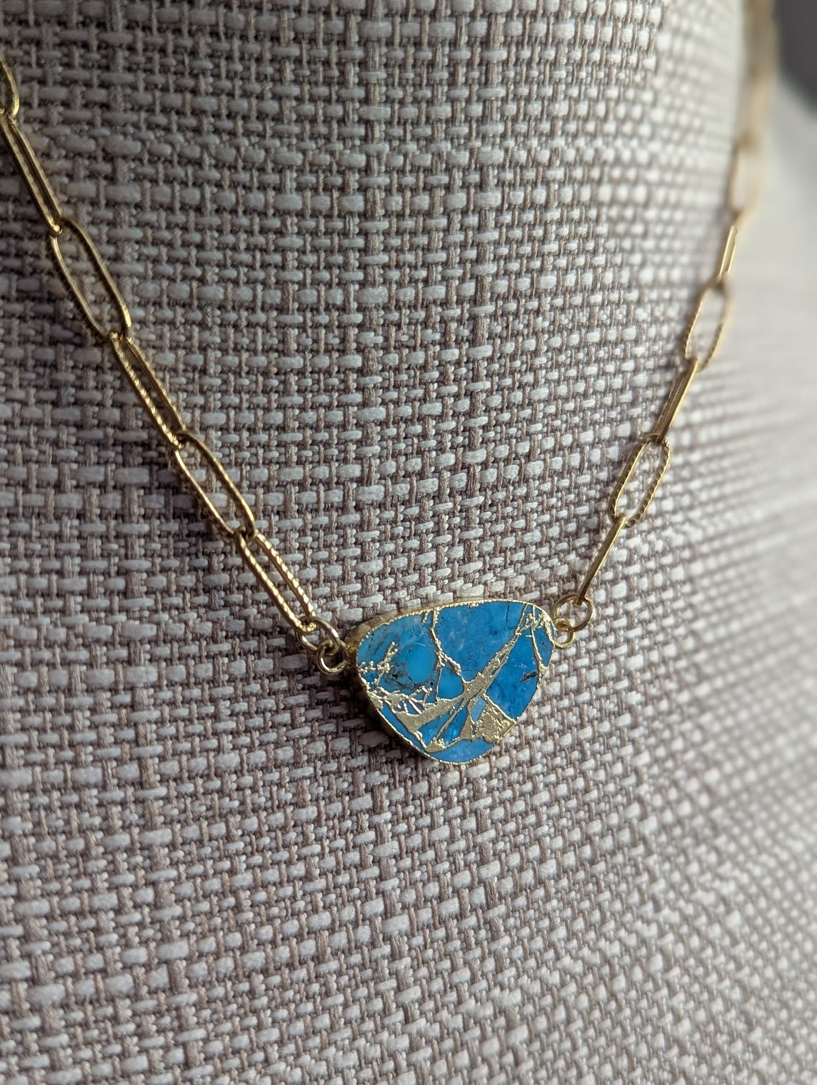 Turquoise Gold Mosaic Necklace
