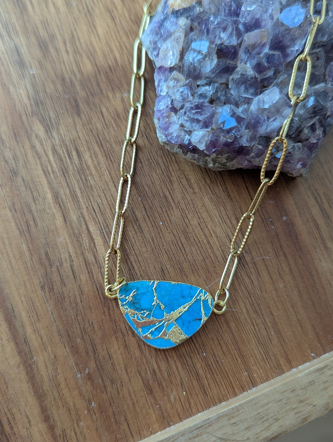 Turquoise Gold Mosaic Necklace
