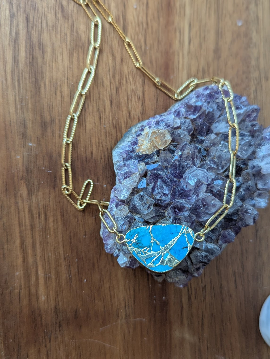Turquoise Gold Mosaic Necklace