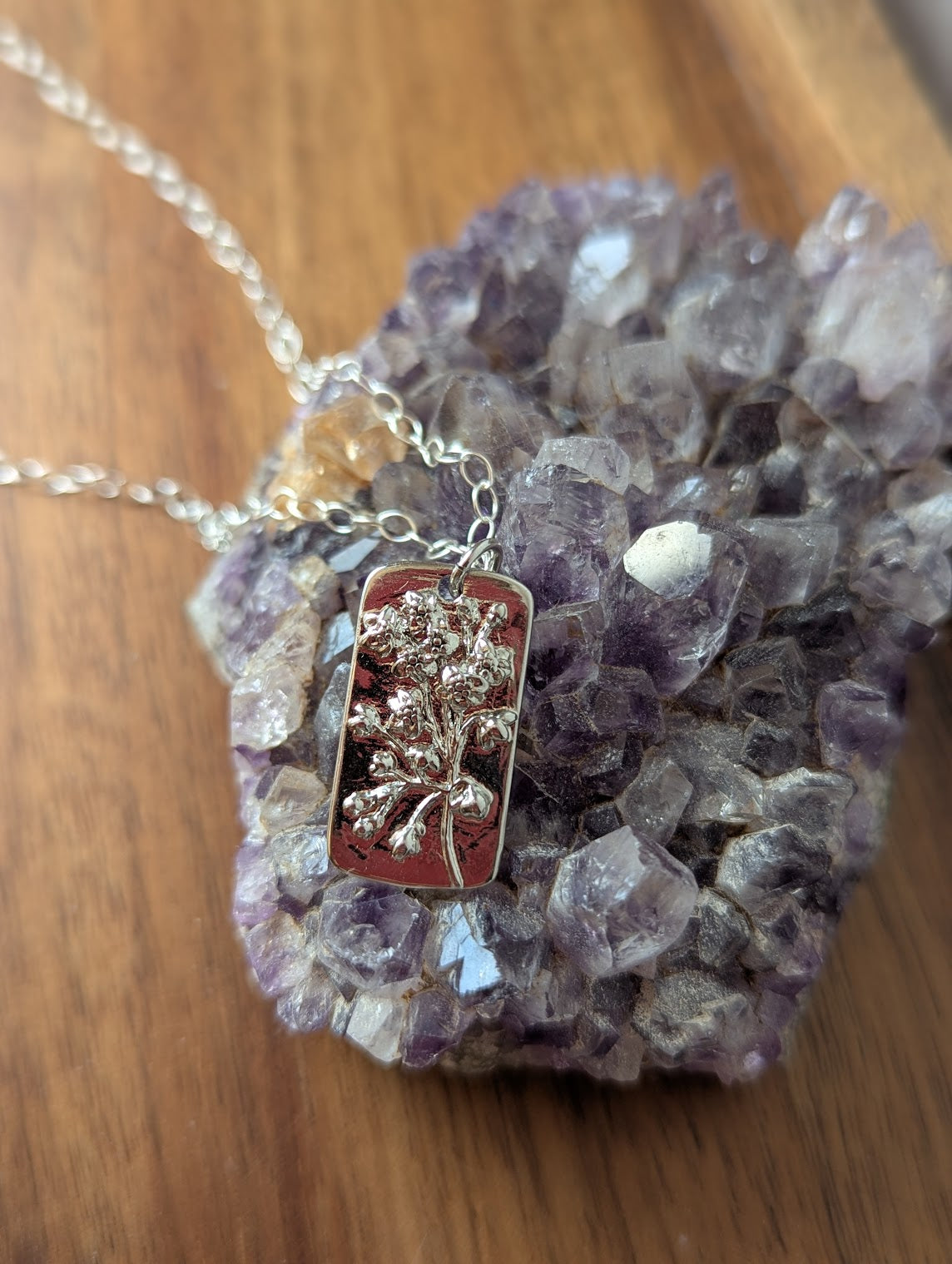 Floral Dog Tag Sterling Silver Necklace (Various Flowers Available)