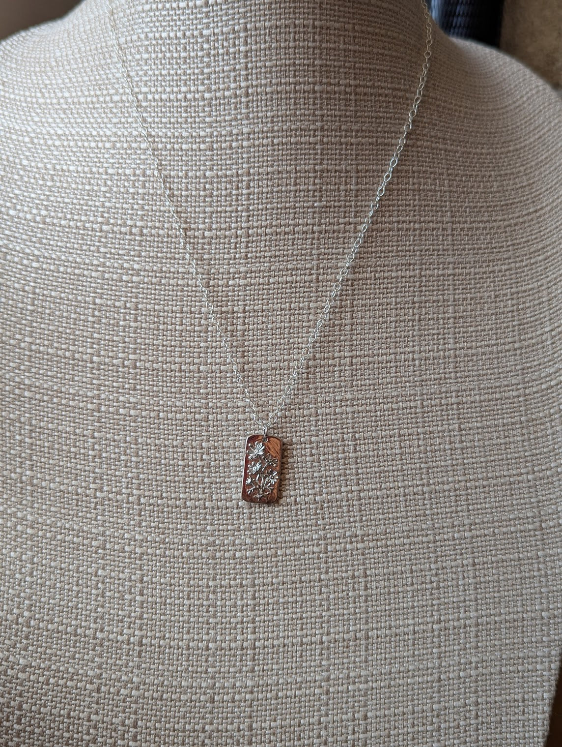 Floral Dog Tag Sterling Silver Necklace (Various Flowers Available)