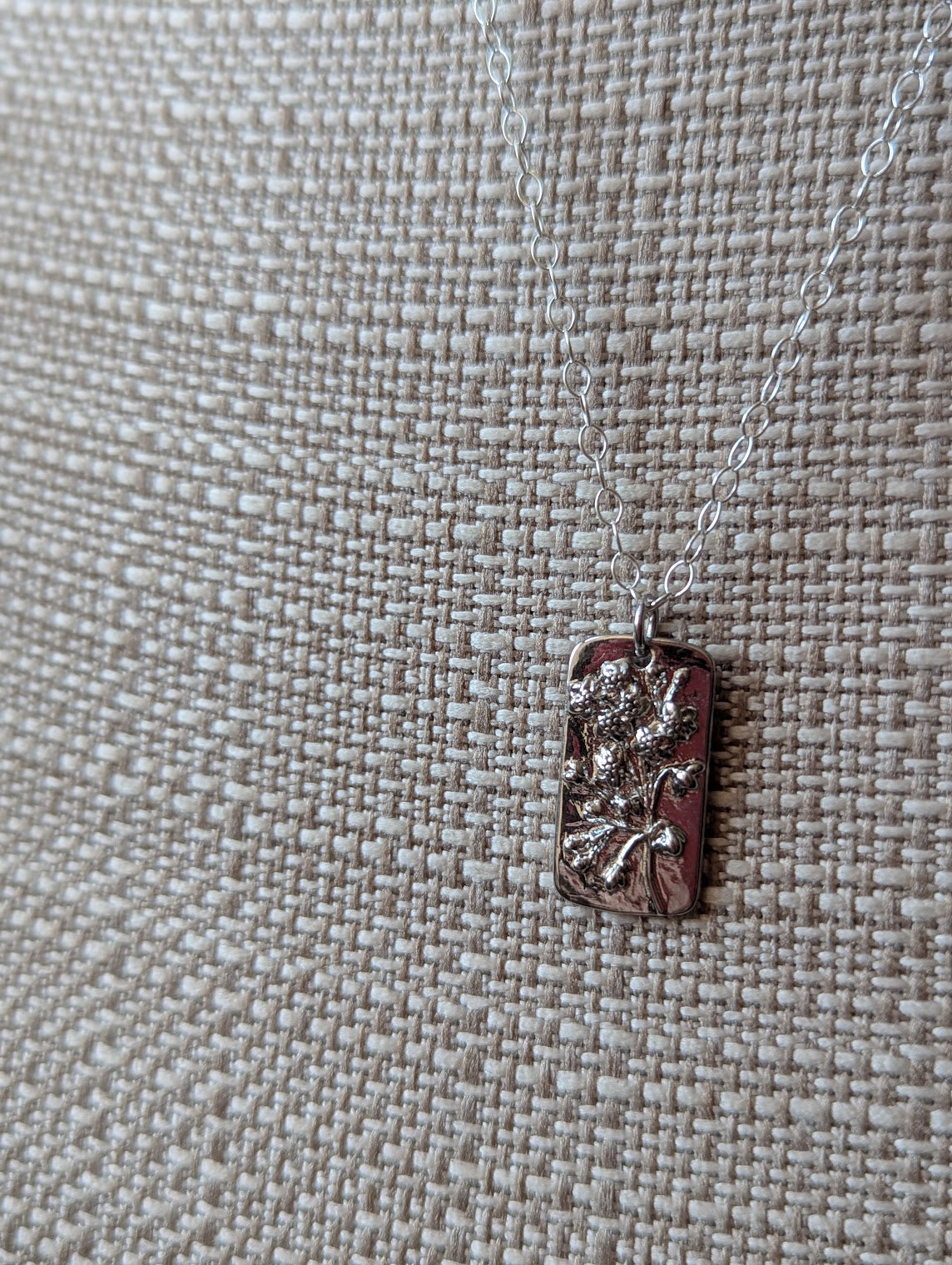 Floral Dog Tag Sterling Silver Necklace (Various Flowers Available)