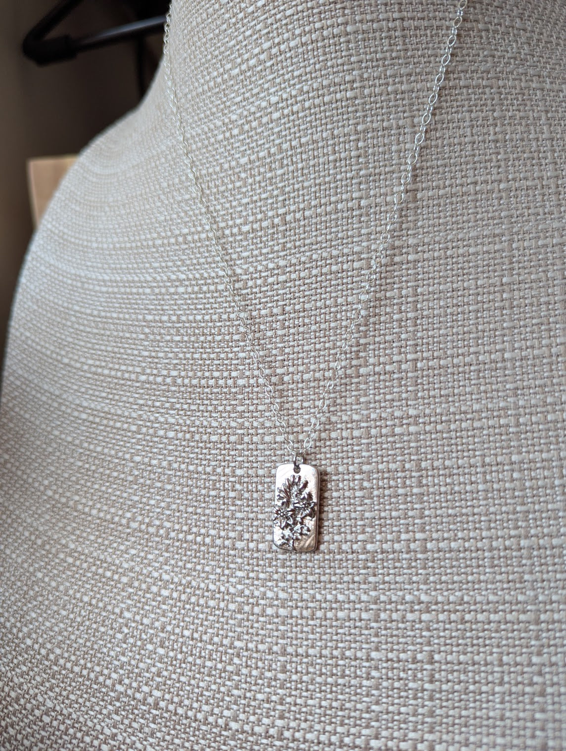 Floral Dog Tag Sterling Silver Necklace (Various Flowers Available)