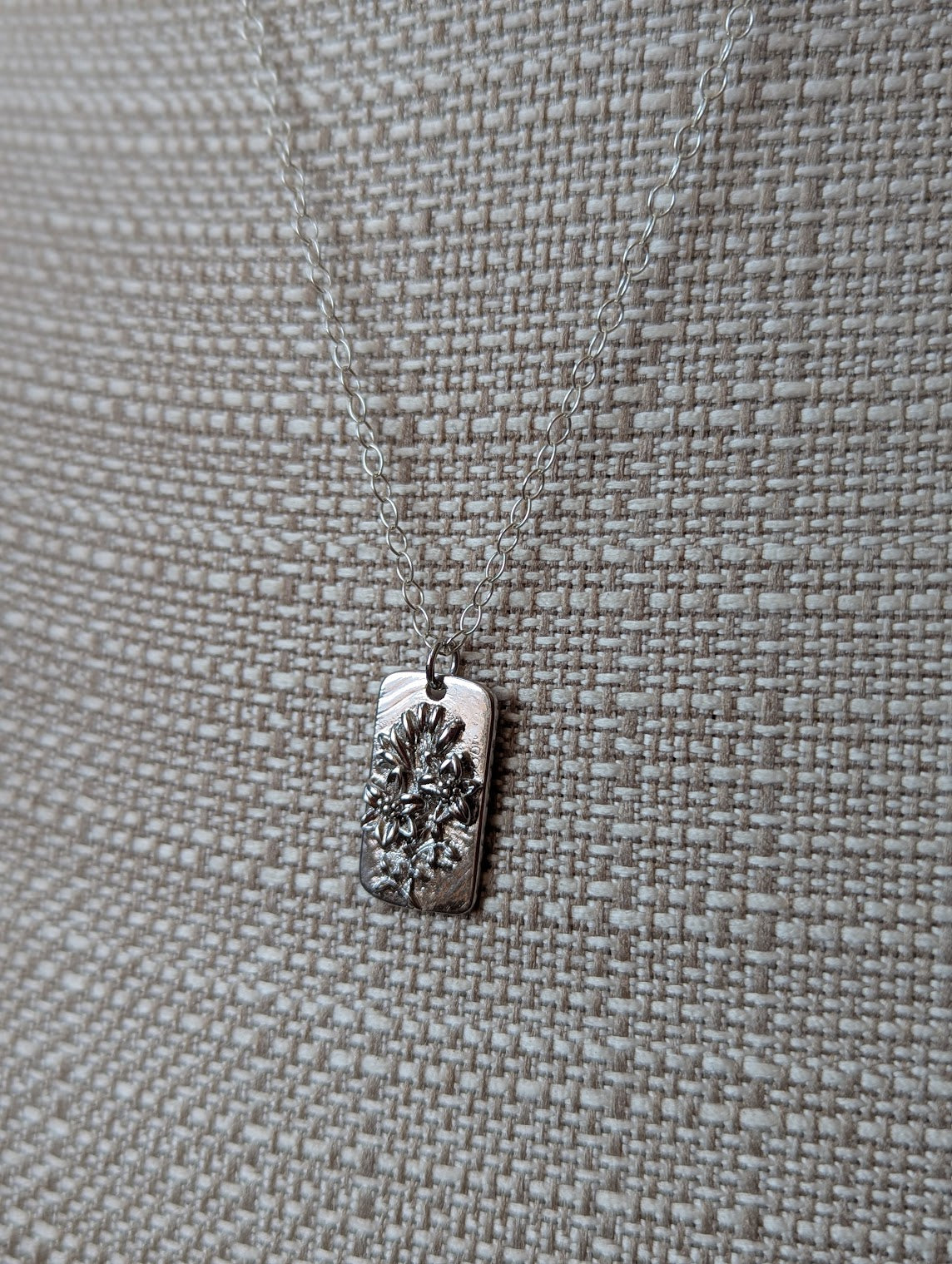 Floral Dog Tag Sterling Silver Necklace (Various Flowers Available)