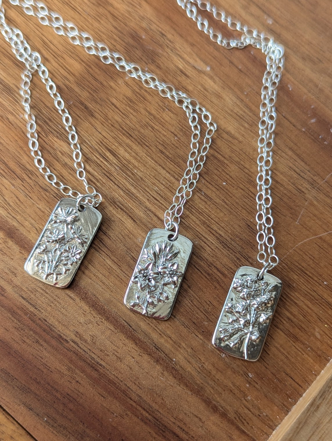 Floral Dog Tag Sterling Silver Necklace (Various Flowers Available)