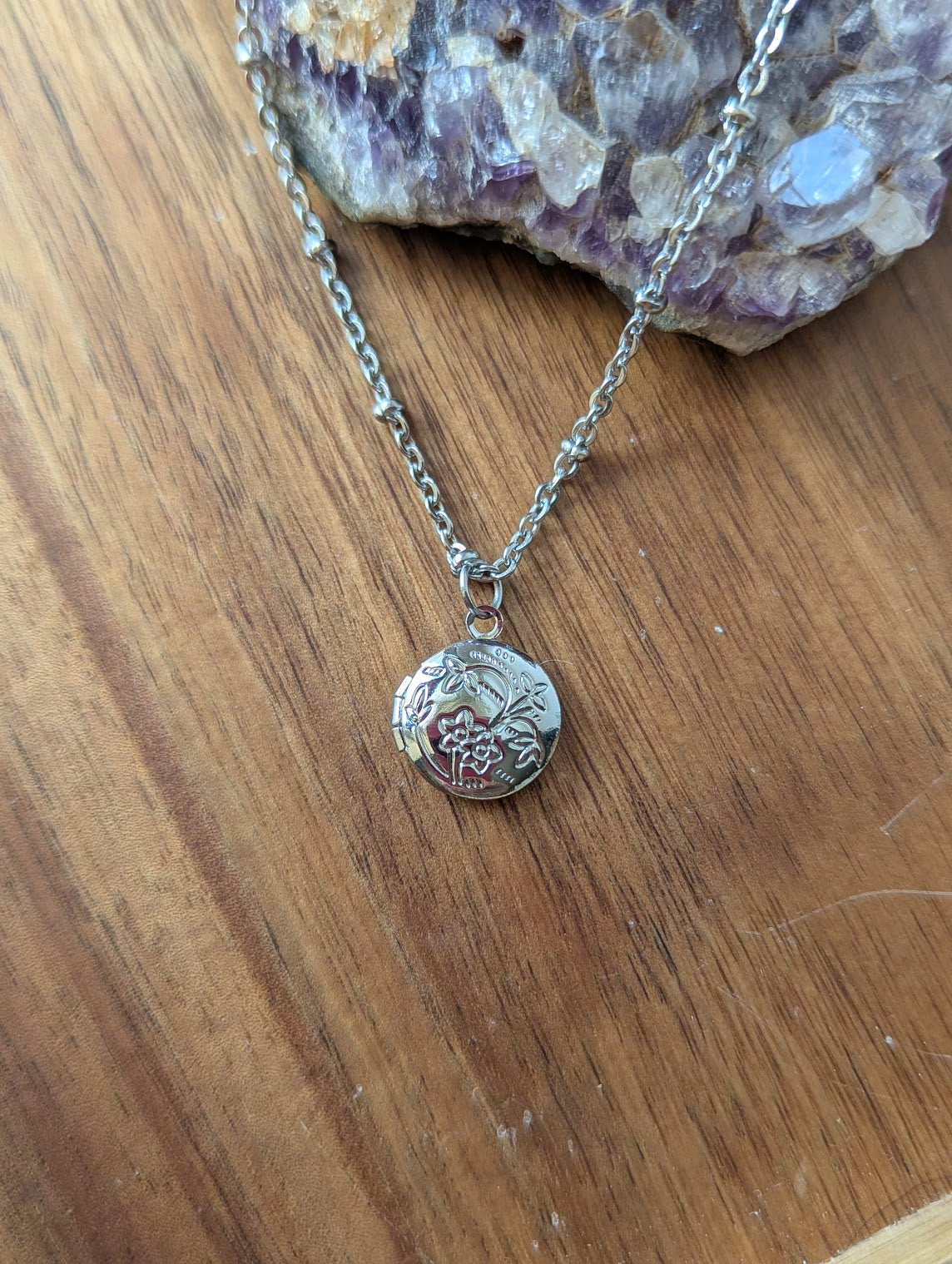 Small Silver Floral Locket