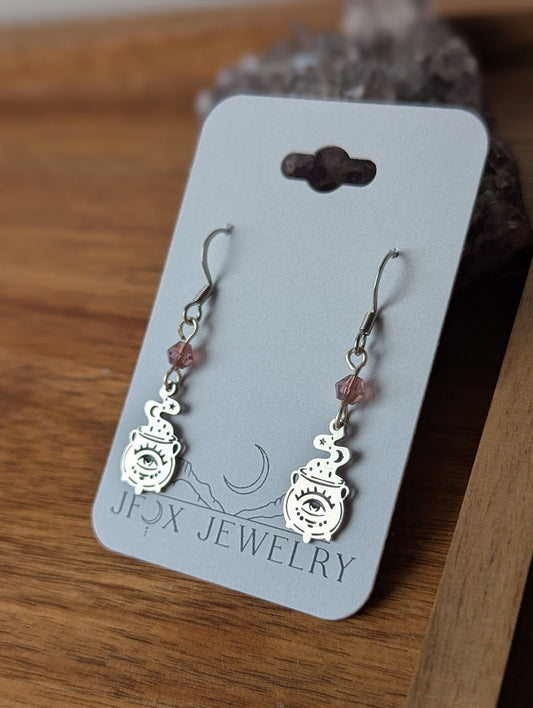 Witches Cauldron Silver Earrings