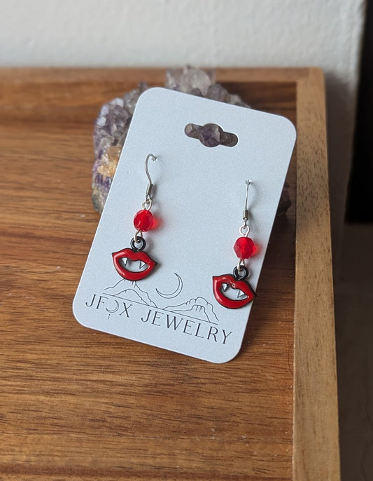 Vampire Lips Silver Earrings