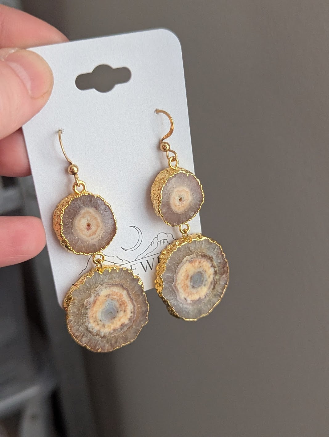 Yellow Agate Slice Duo Gold Earrings