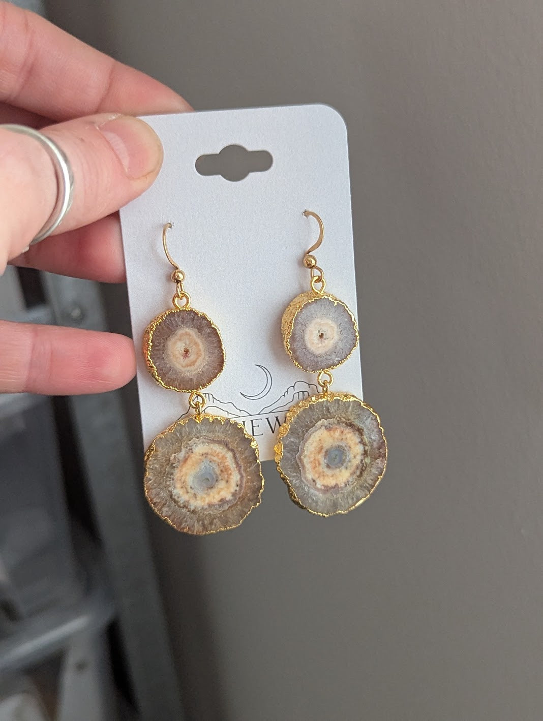 Yellow Agate Slice Duo Gold Earrings
