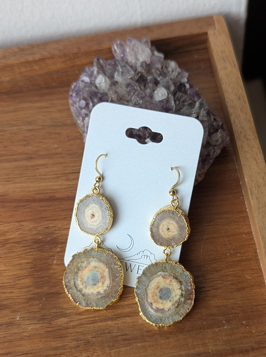 Yellow Agate Slice Duo Gold Earrings