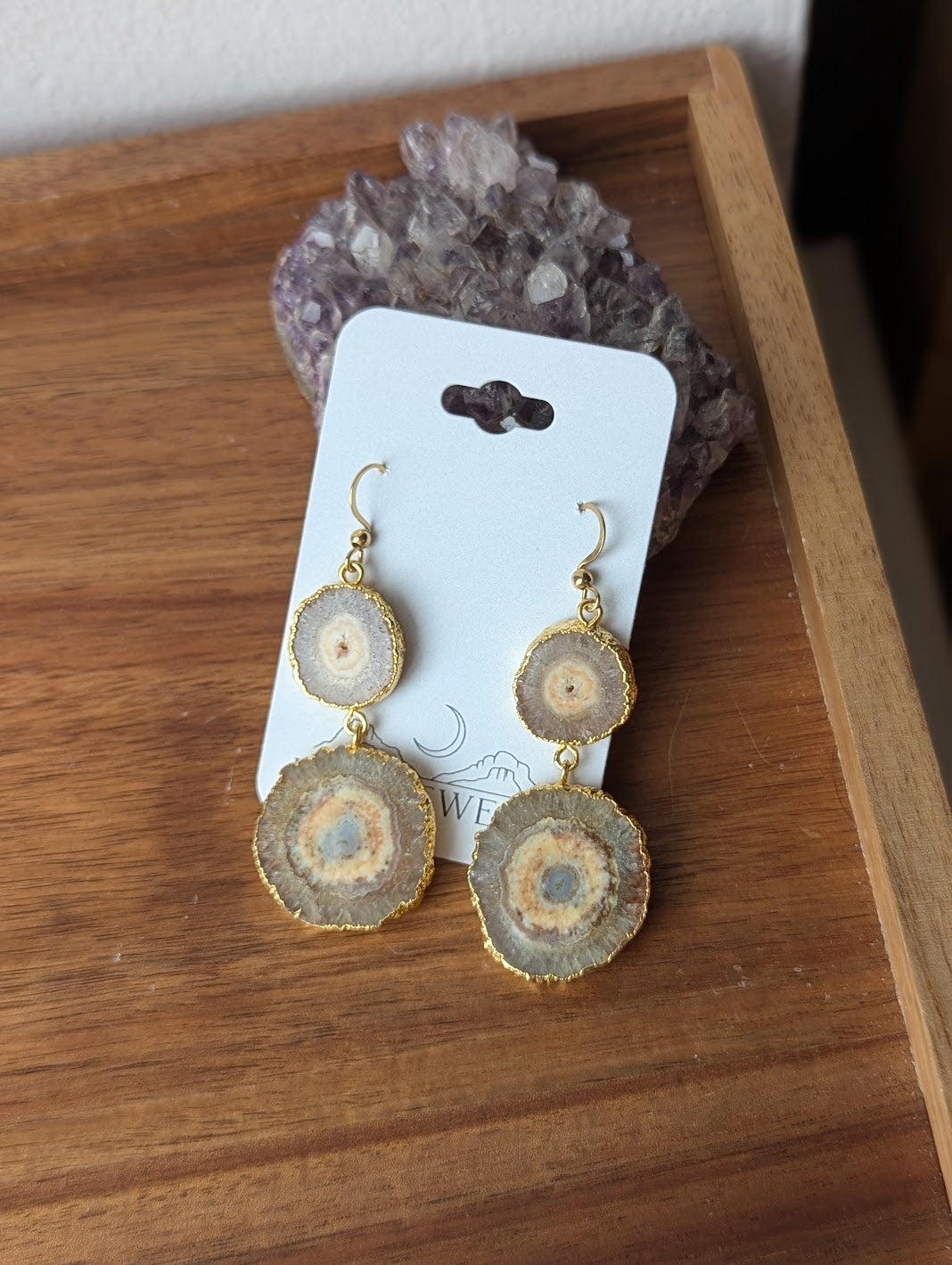 Yellow Agate Slice Duo Gold Earrings