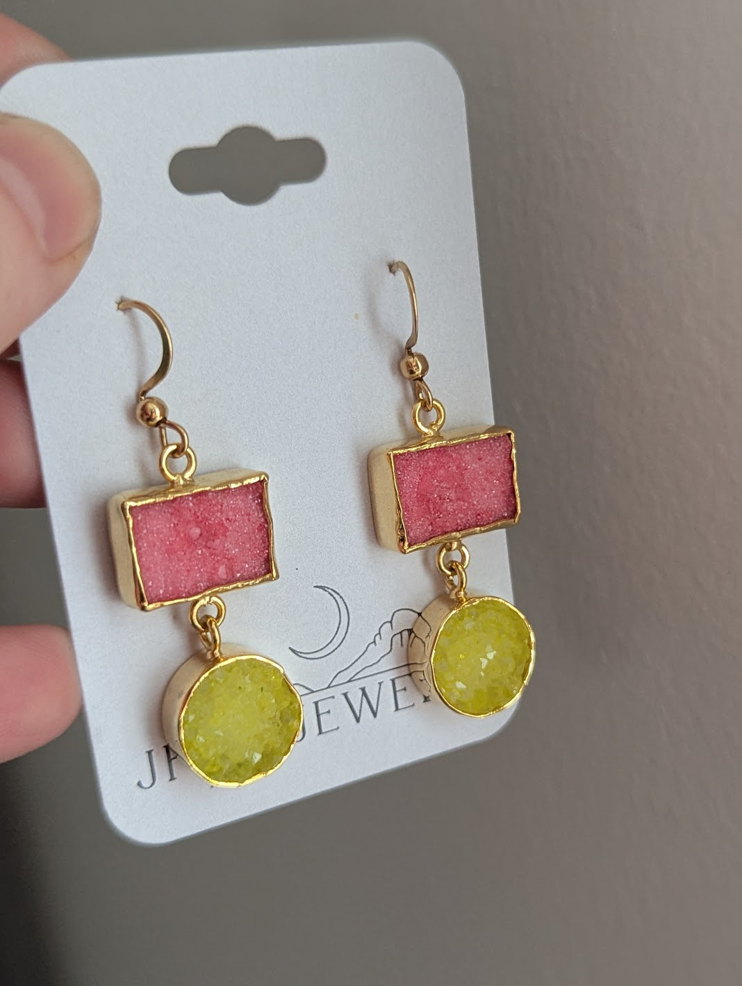 Pink and Yellow Druzy Duo Earrings