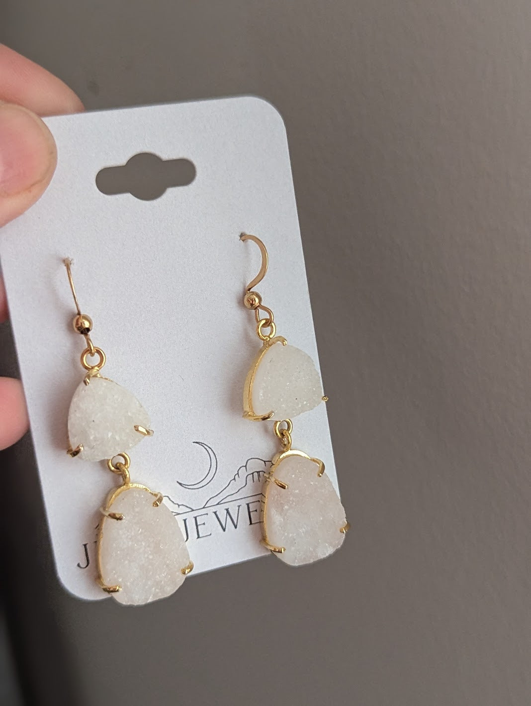 White Sugar Druzy Gold Earrings