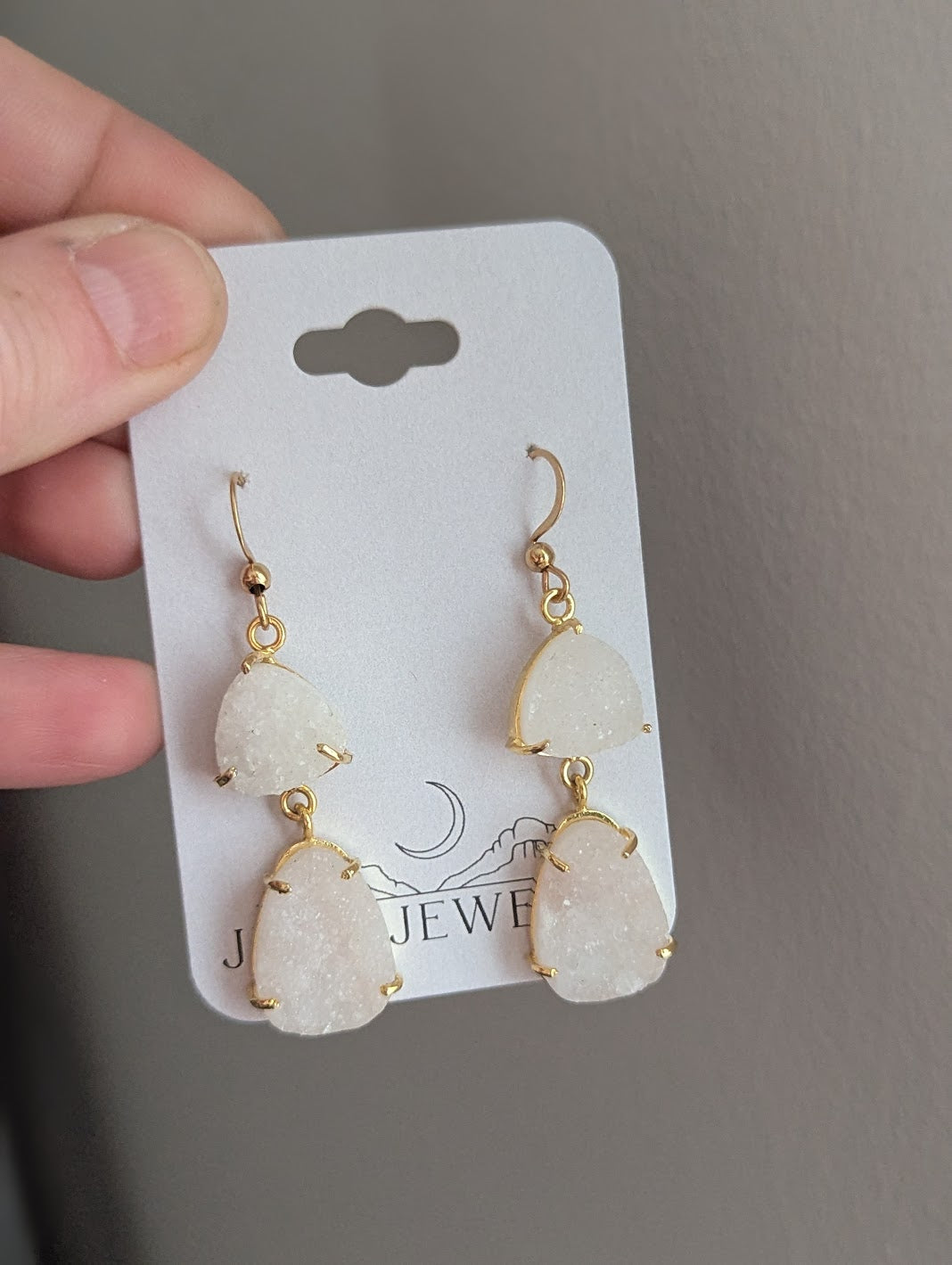 White Sugar Druzy Gold Earrings