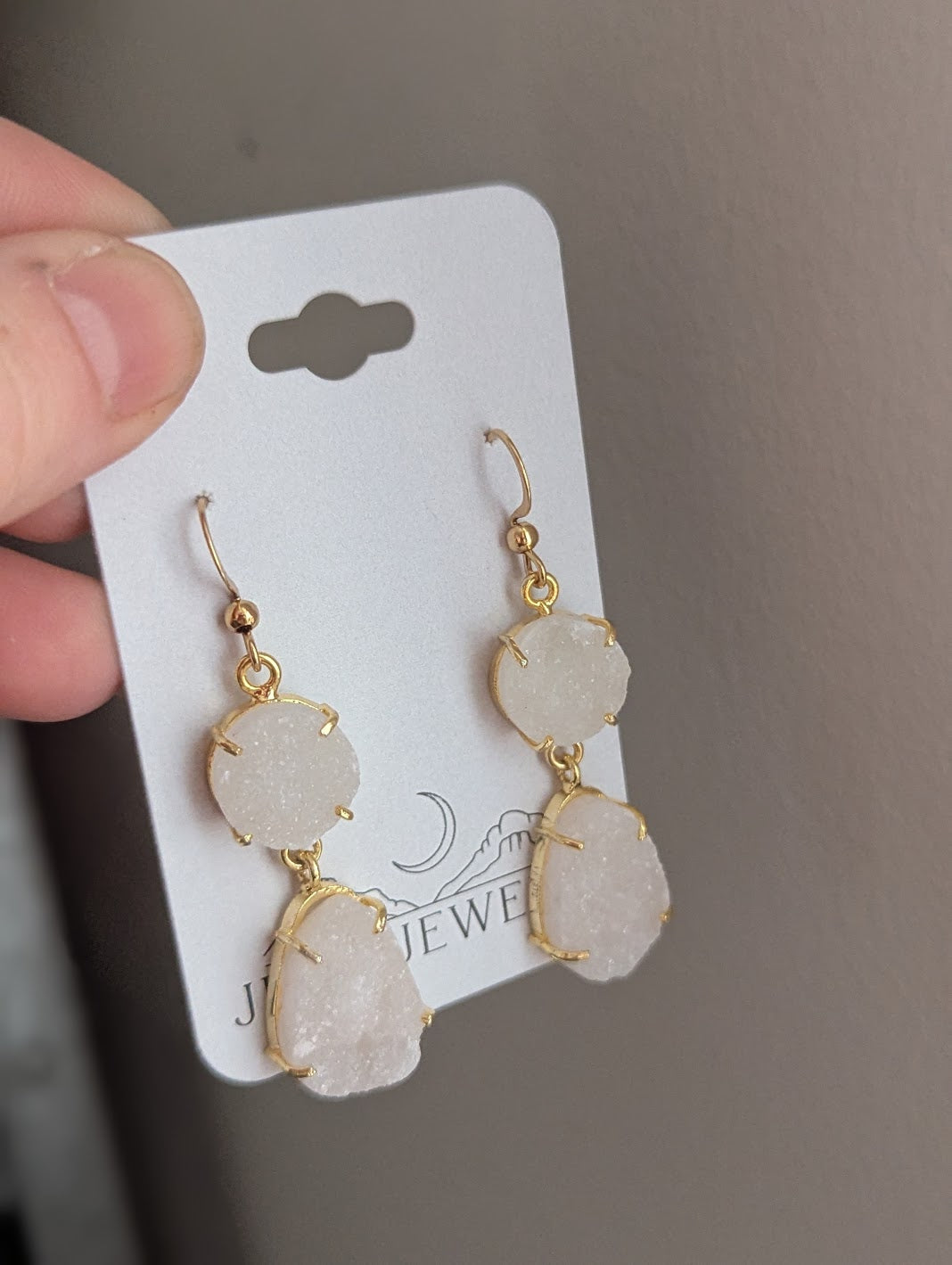 White Sugar Druzy Gold Earrings