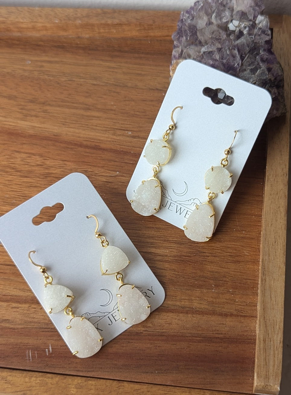 White Sugar Druzy Gold Earrings