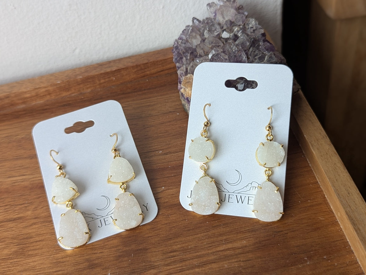 White Sugar Druzy Gold Earrings