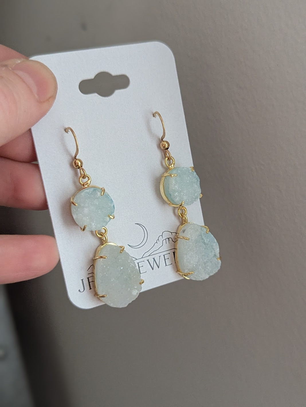 Light Blue Sugar Druzy Gold Earrings