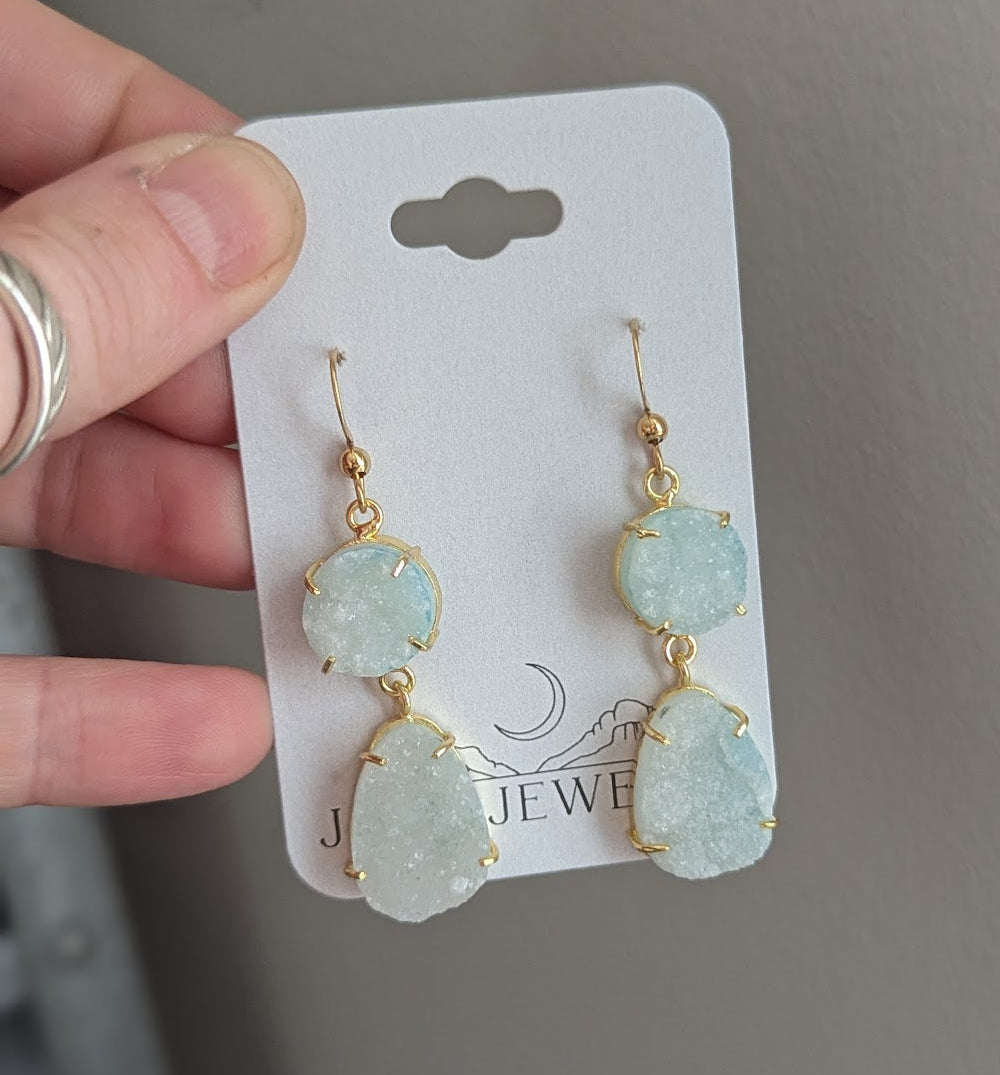 Light Blue Sugar Druzy Gold Earrings
