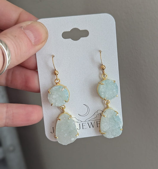 Light Blue Sugar Druzy Gold Earrings