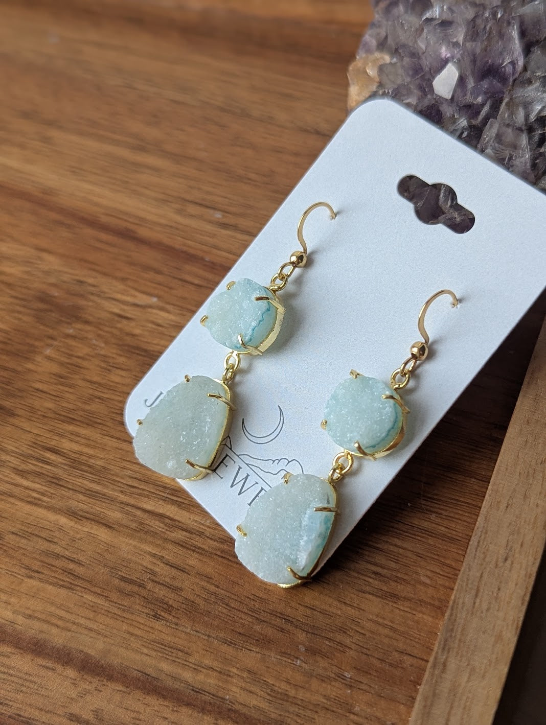 Light Blue Sugar Druzy Gold Earrings