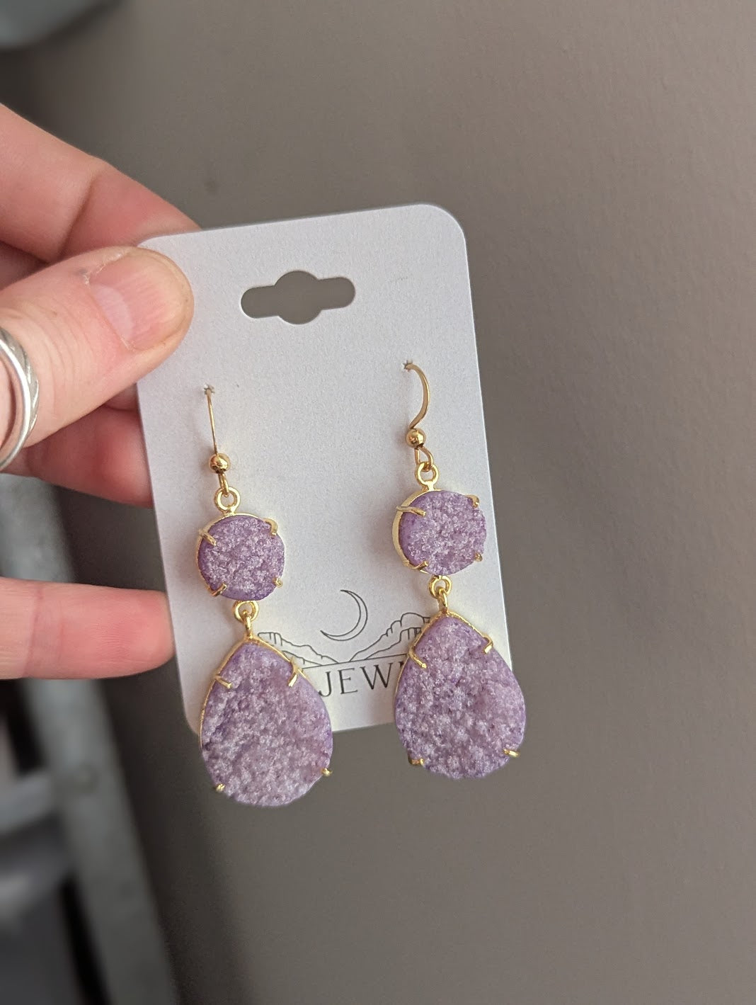 Purple Sugar Druzy Gold Earrings
