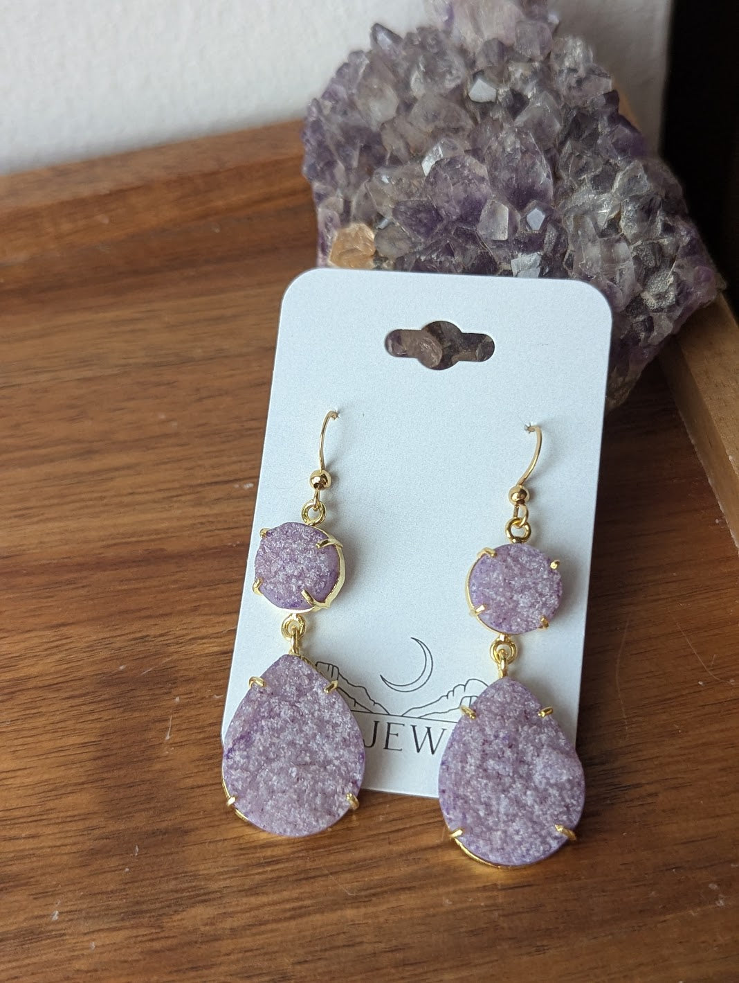 Purple Sugar Druzy Gold Earrings