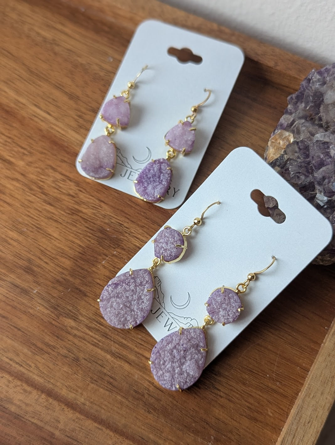 Purple Sugar Druzy Gold Earrings