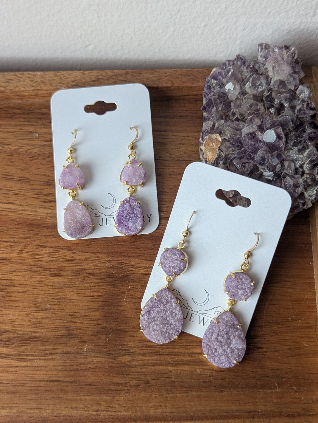 Purple Sugar Druzy Gold Earrings